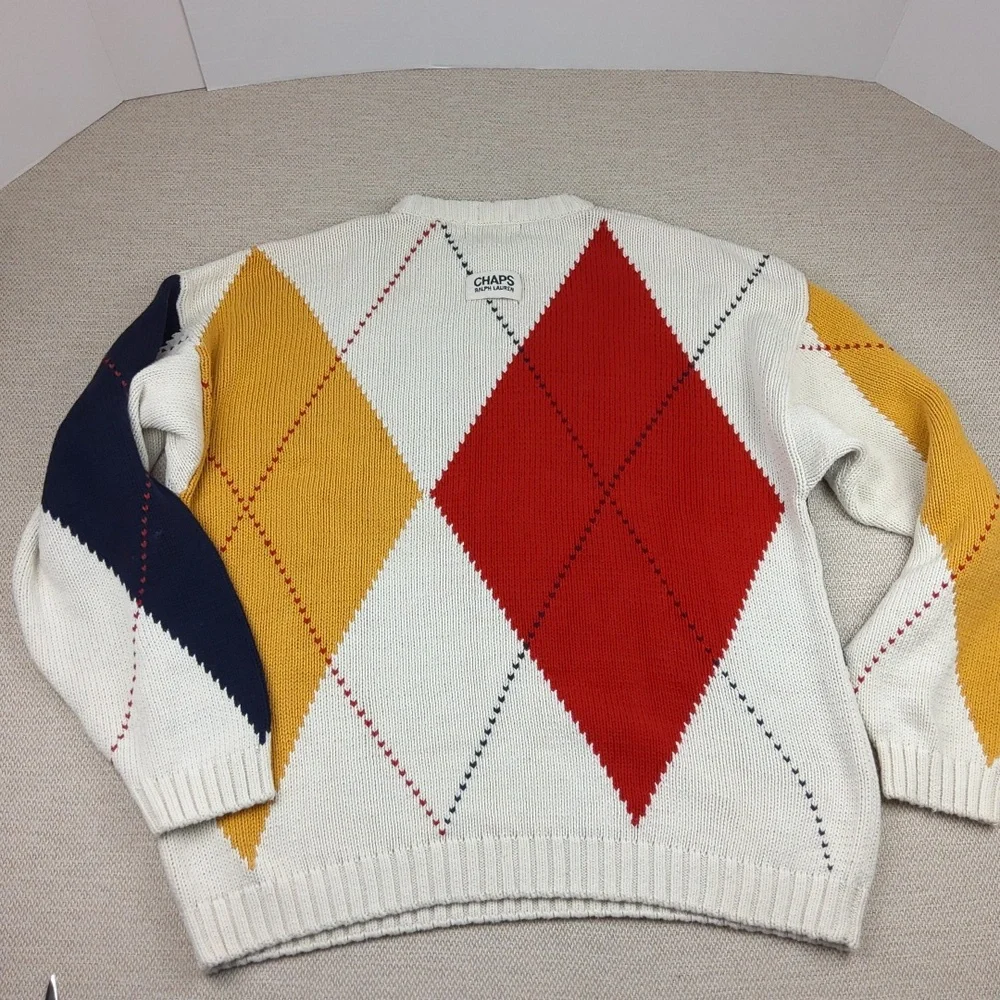 Chaps‎ Ralph Lauren Hand Framed Argyle Diamond Cotton Sweater Mens XL Pullover